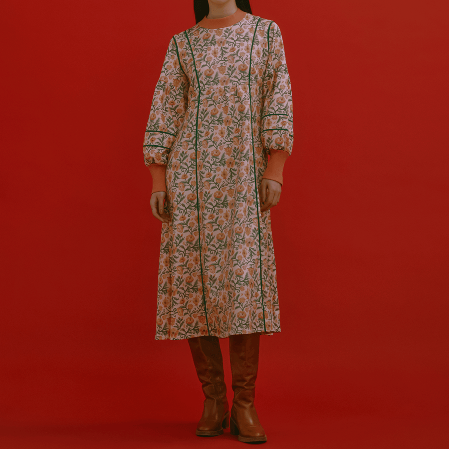 Anemone print crewneck dress