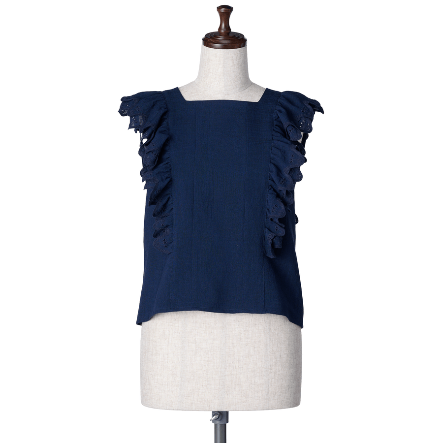 Wave eyelet embroidery frill blouse