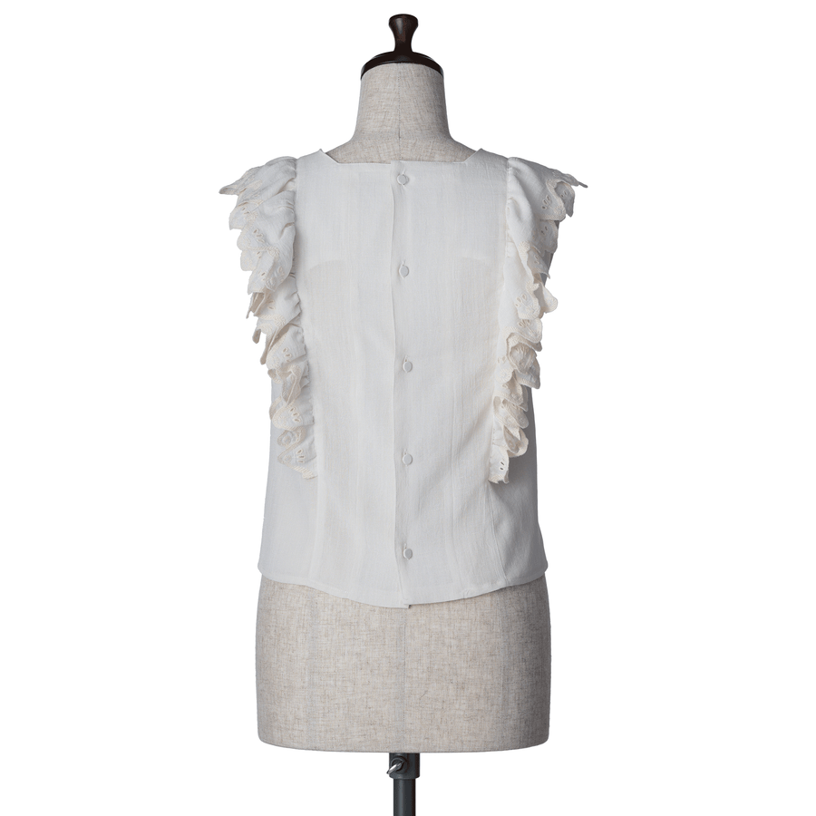 Wave eyelet embroidery frill blouse